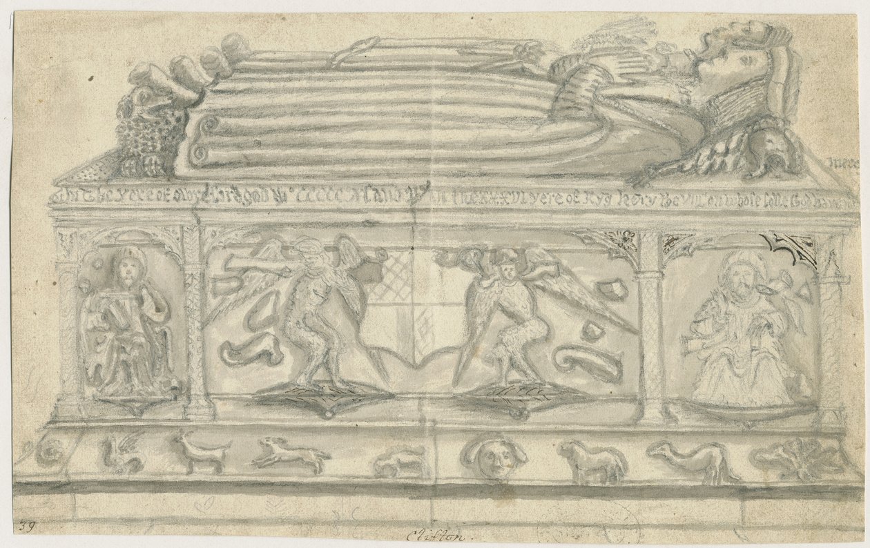 Clifton Campville Church - Vernon Monument: rysunek ołówkiem, bd [1762-1802] autorstwa Stebbing Shaw