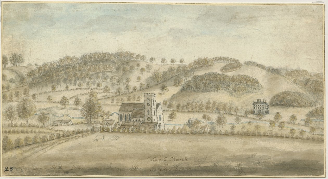 Colwich Church and Oakedge House: malarstwo akwarelowe, bd [1762-1802] (malarstwo) autorstwa Stebbing Shaw