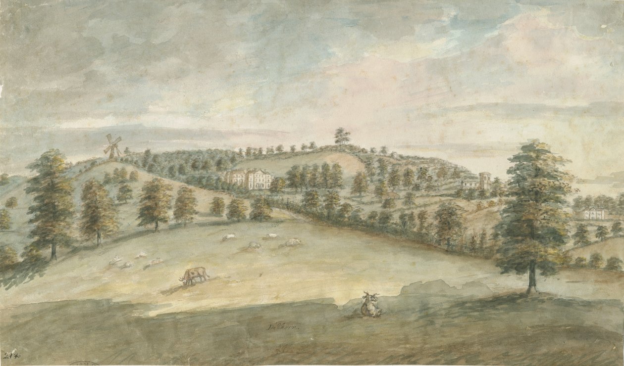 Dilhorne Hall: malarstwo akwarelowe, bd [1762-1802] (malarstwo) autorstwa Stebbing Shaw