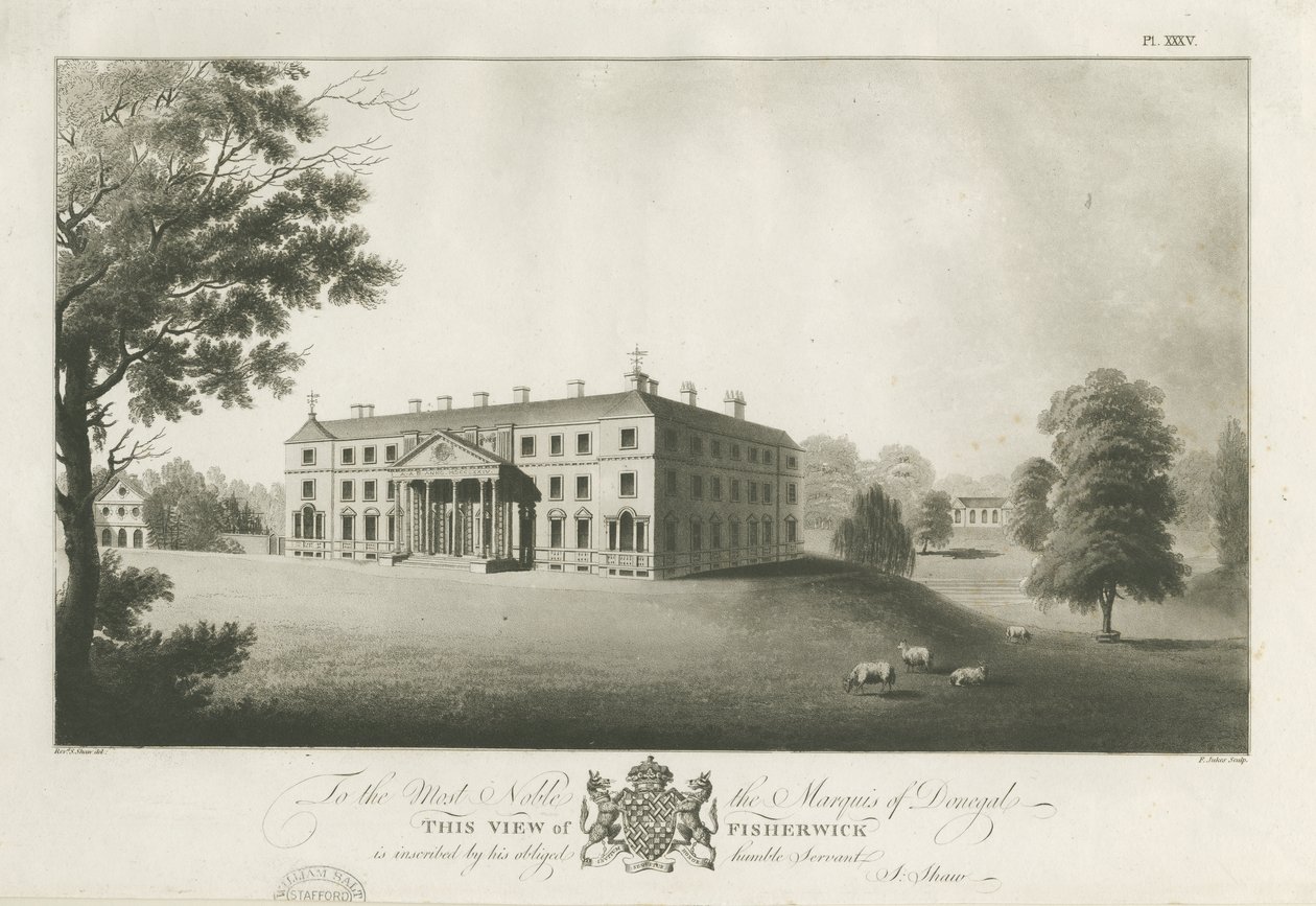 Fisherwick Hall: rycina akwatinta, bd [ok. 1797] (druk) autorstwa Stebbing Shaw