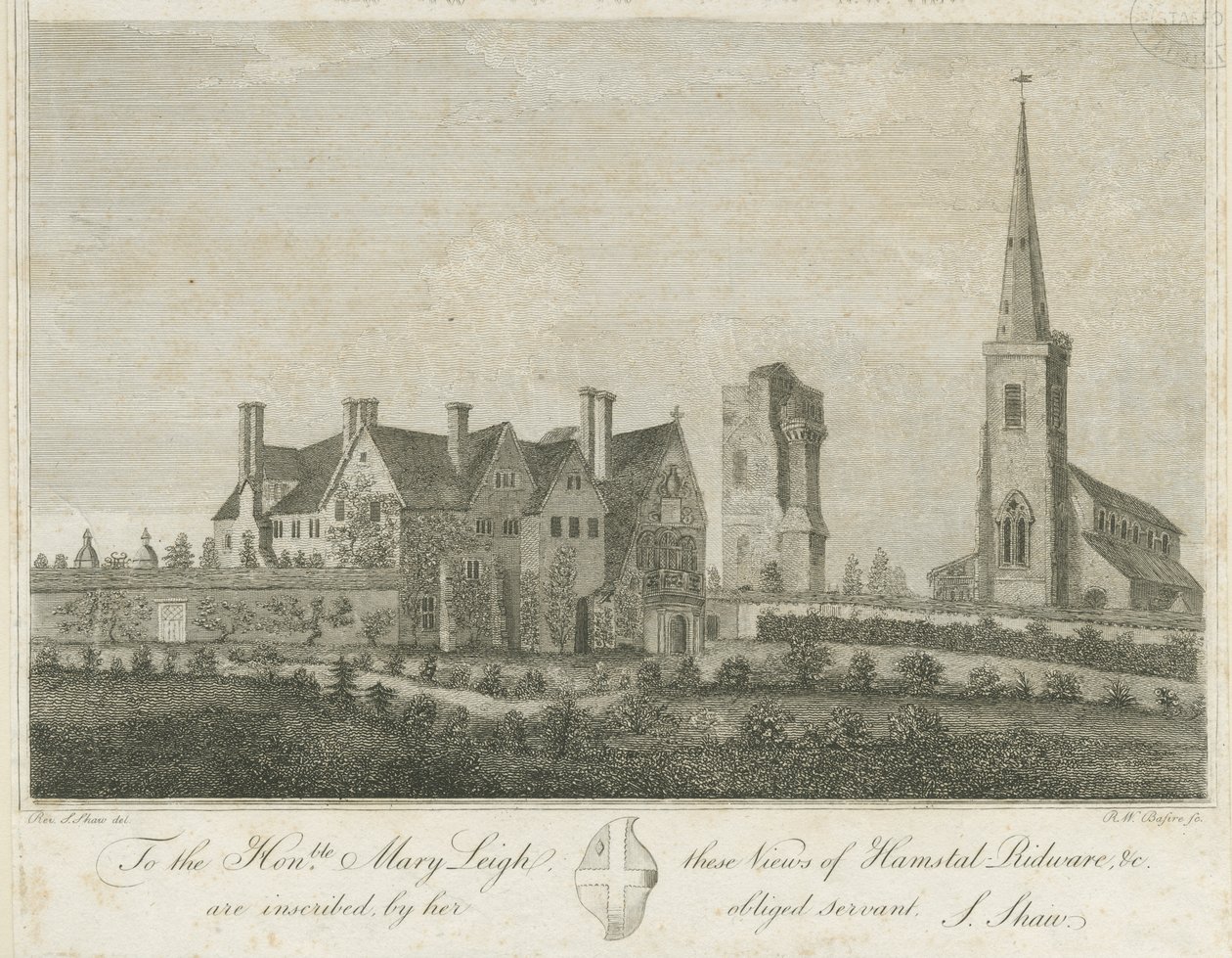 Hamstall Ridware - Kościół i Dwór: grawerowanie, bd [1762-1802] autorstwa Stebbing Shaw