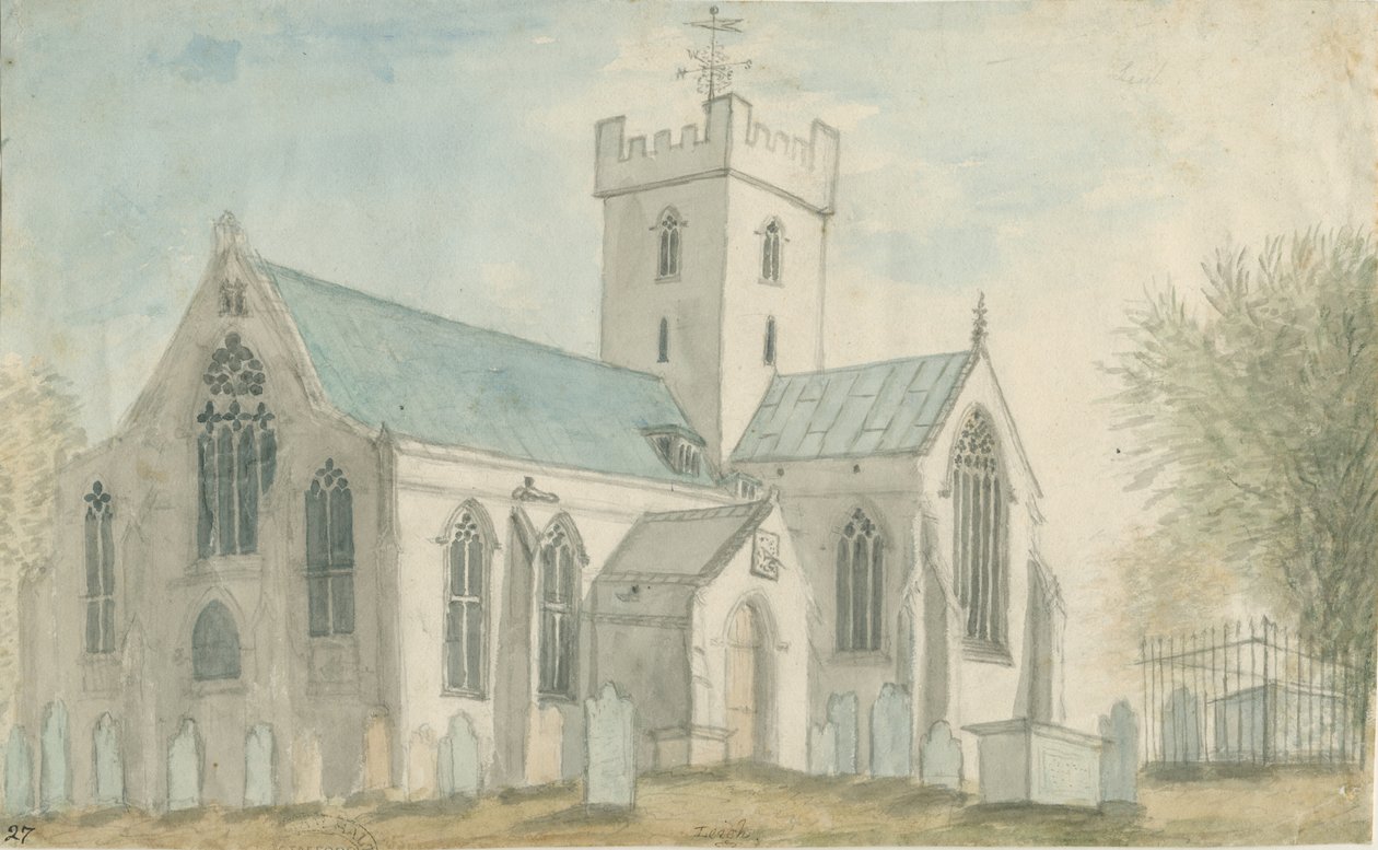 Kościół Leigh: malarstwo akwarelowe i [ok. 1795] autorstwa Stebbing Shaw