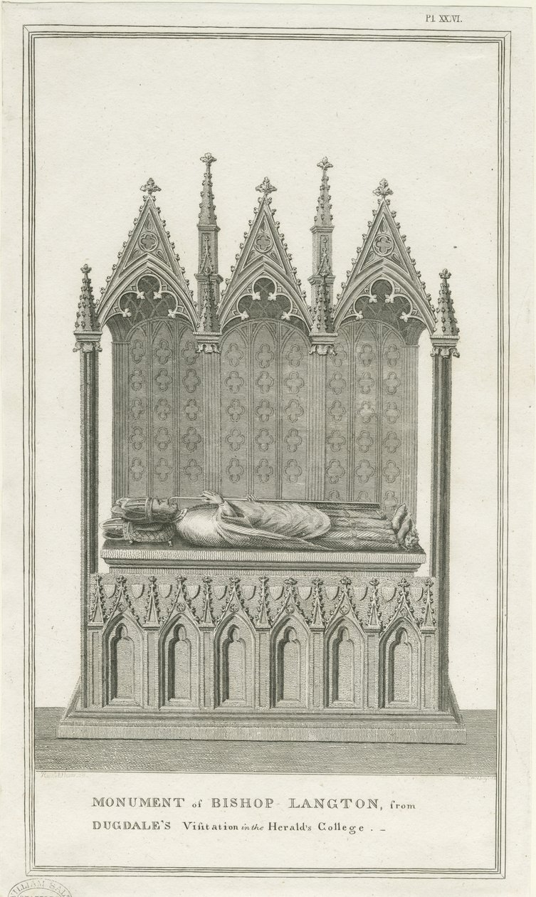 Katedra w Lichfield - Pomnik biskupa Langtona: grawerowanie, nd [1762-1798] (druk) autorstwa Stebbing Shaw