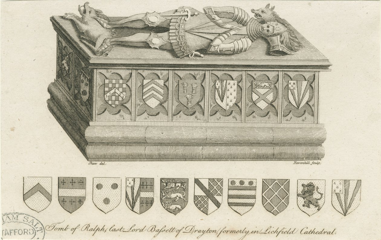 Katedra w Lichfield - Grób Lorda Bassetta: grawerowanie i [ok. 1791] (druk) autorstwa Stebbing Shaw