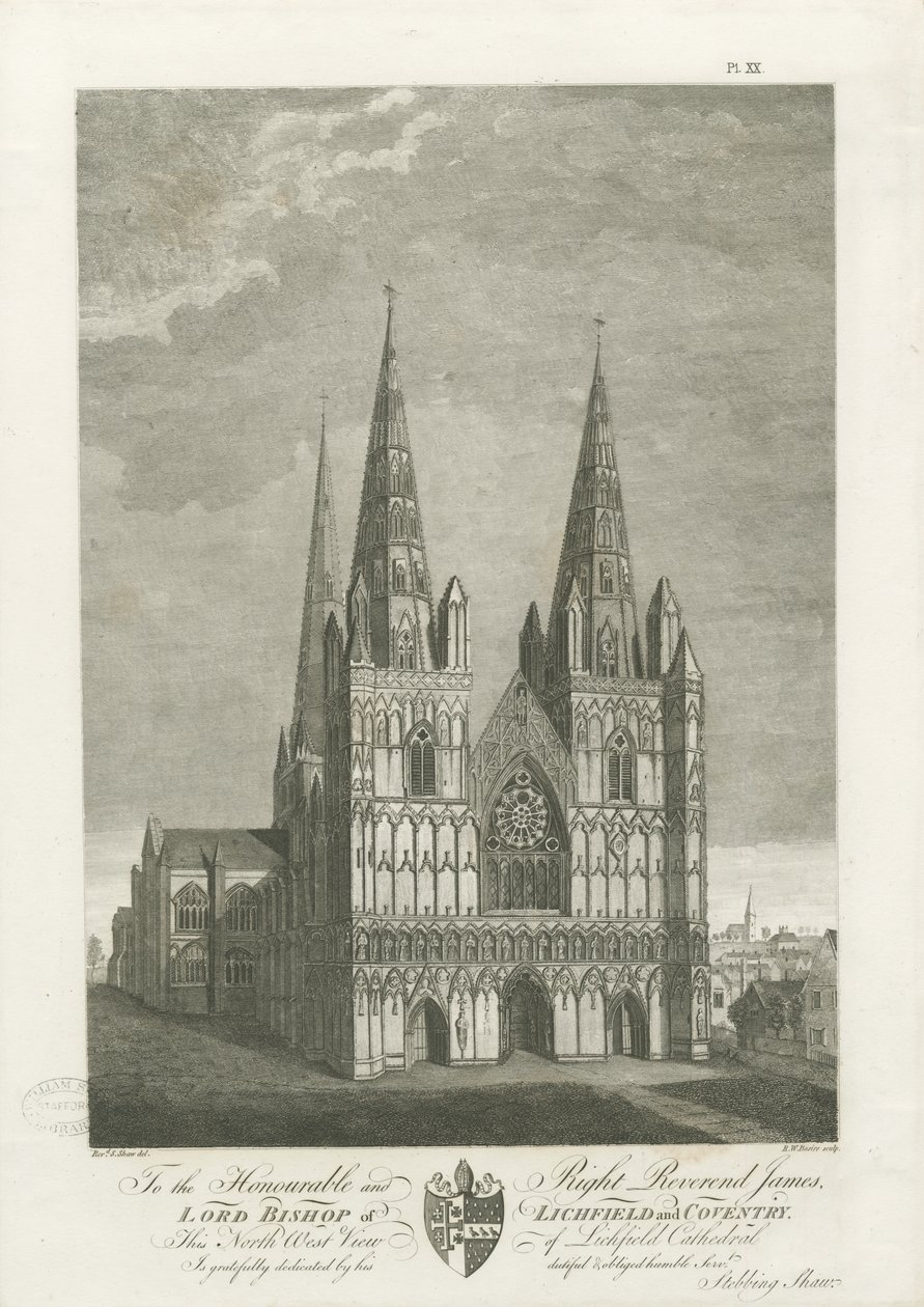 Katedra w Lichfield - Front Zachodni: grawerowanie, bd [1762-1802] (druk) autorstwa Stebbing Shaw