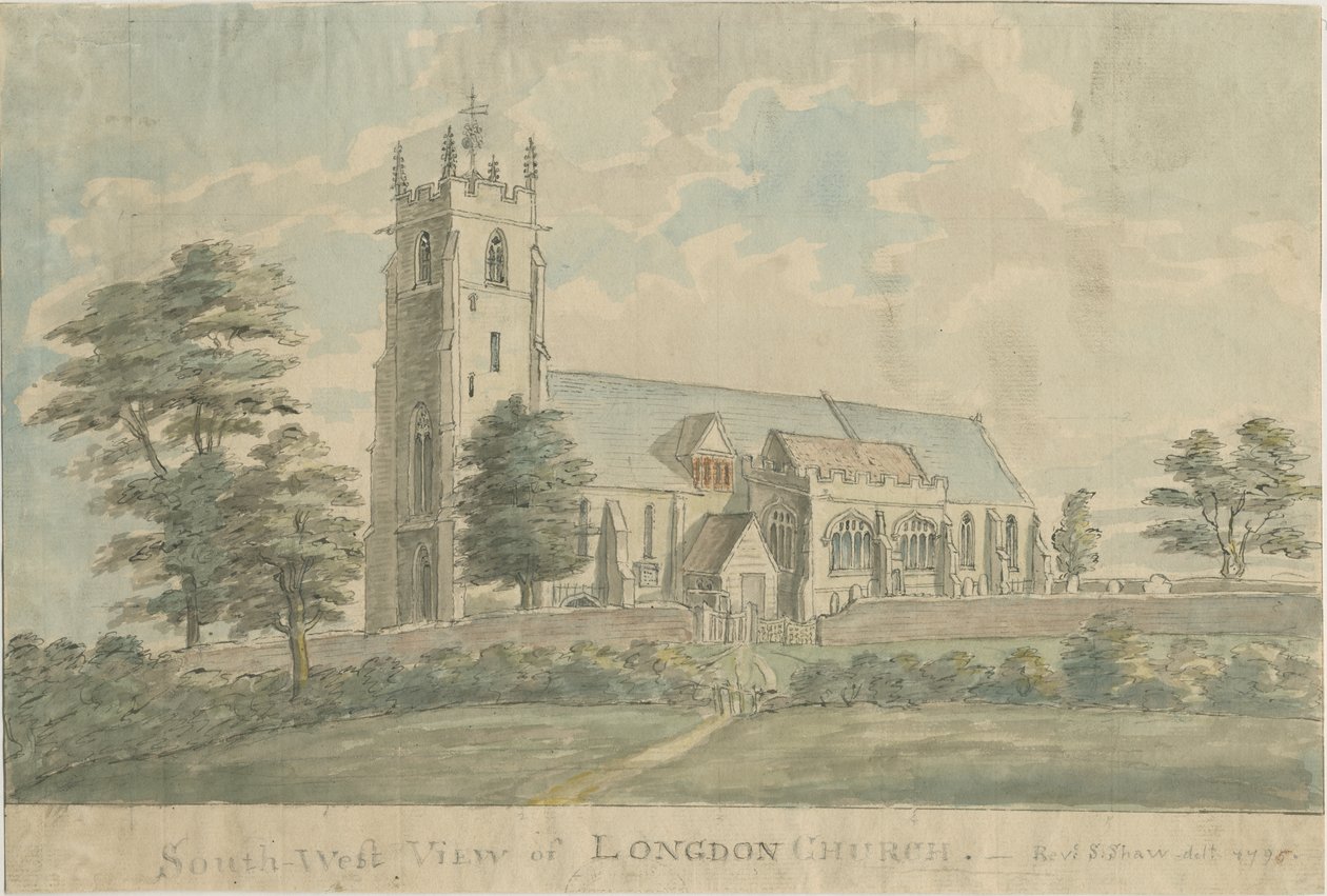 Kościół Longdon: malowanie akwarelą, 1795/6 autorstwa Stebbing Shaw