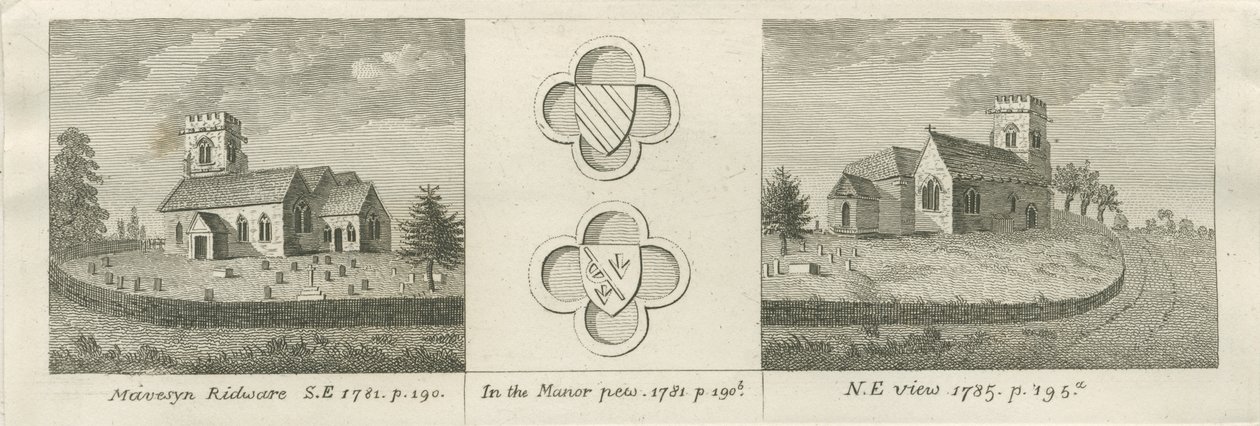 Kościół Mavesyn Ridware: grawerowanie, 1781 autorstwa Stebbing Shaw