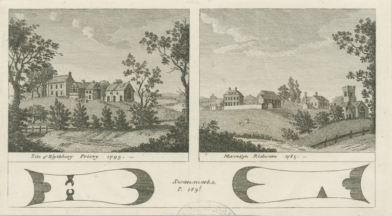 Mavesyn Ridware Hall - Brama: grawer, 1785 autorstwa Stebbing Shaw