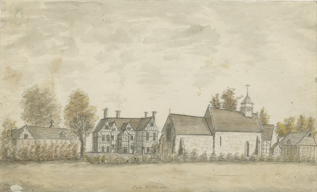 Kościół i dwór z fajkami: malowanie akwarelą, bd [1762-1798] autorstwa Stebbing Shaw