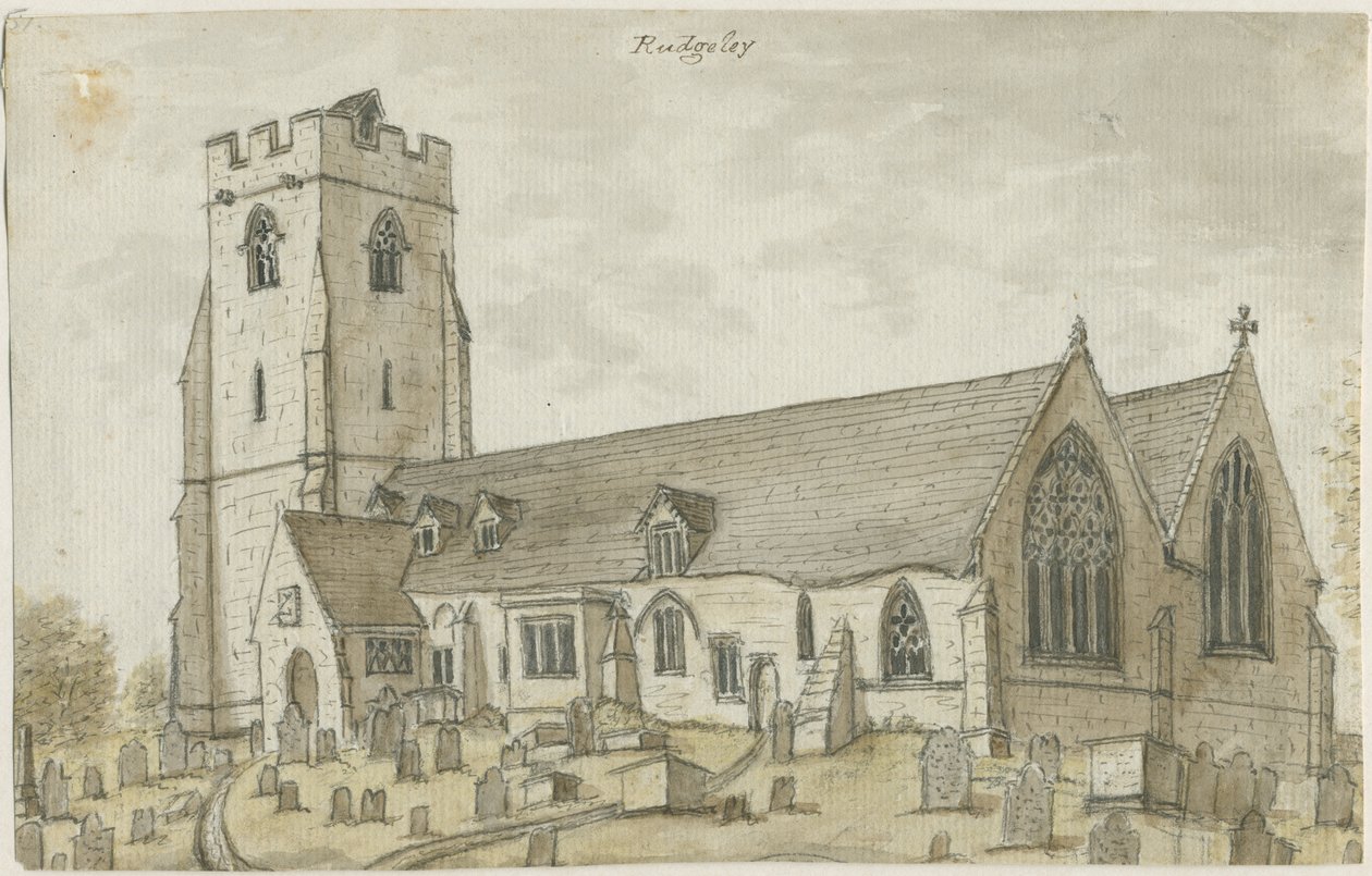 Rugeley Church (Stary): obraz akwarelowy, bd [1762-1802] (malarstwo) autorstwa Stebbing Shaw
