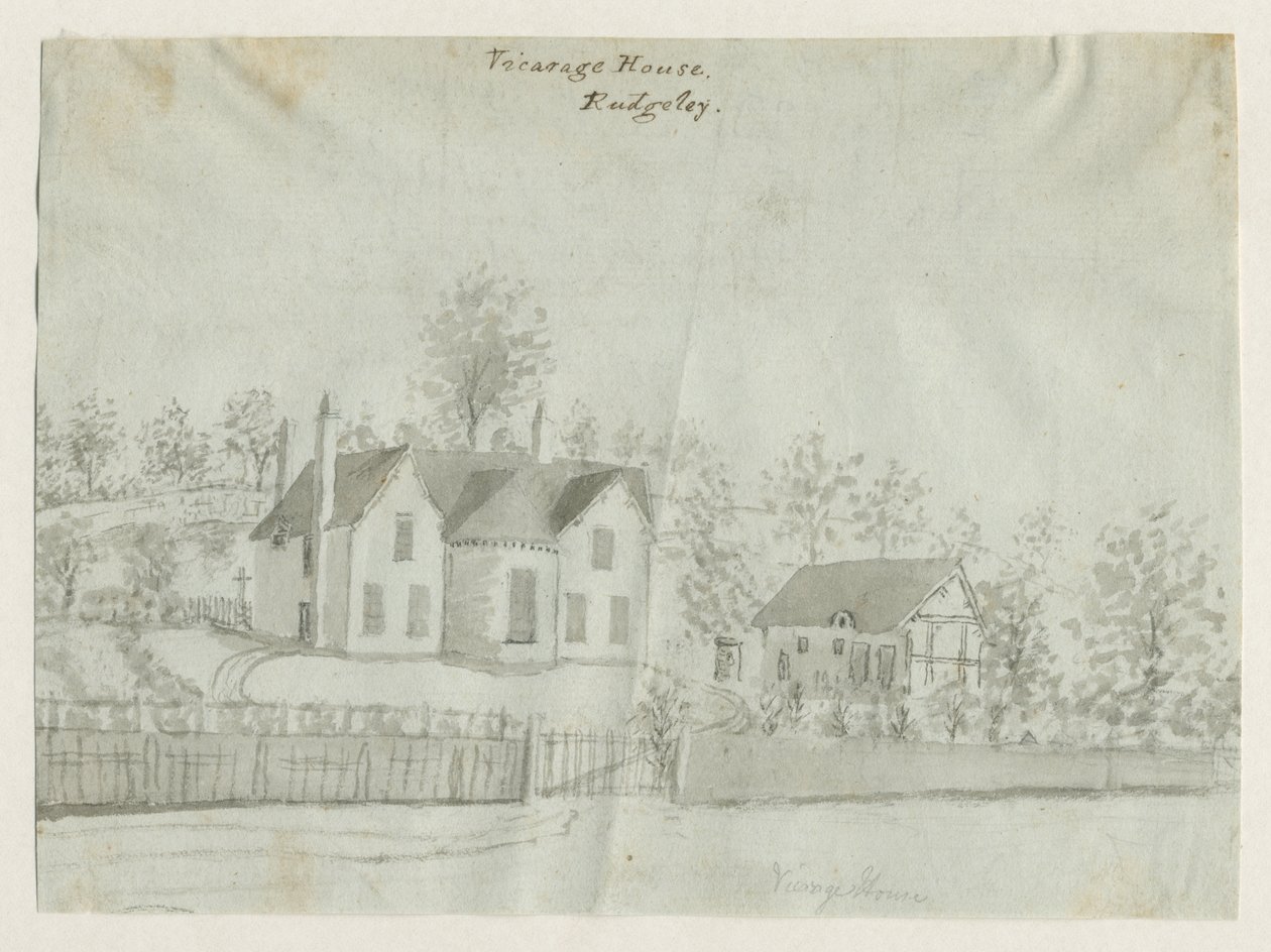 Rugeley Town - Plebania: rysunek w kolorze sepii, nd [1762-1802] (rysunek) autorstwa Stebbing Shaw