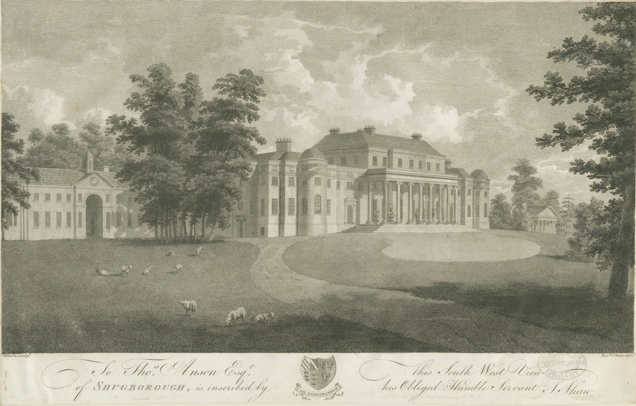 Shugborough Hall: grawerowanie, bd [ok. 1800] autorstwa Stebbing Shaw