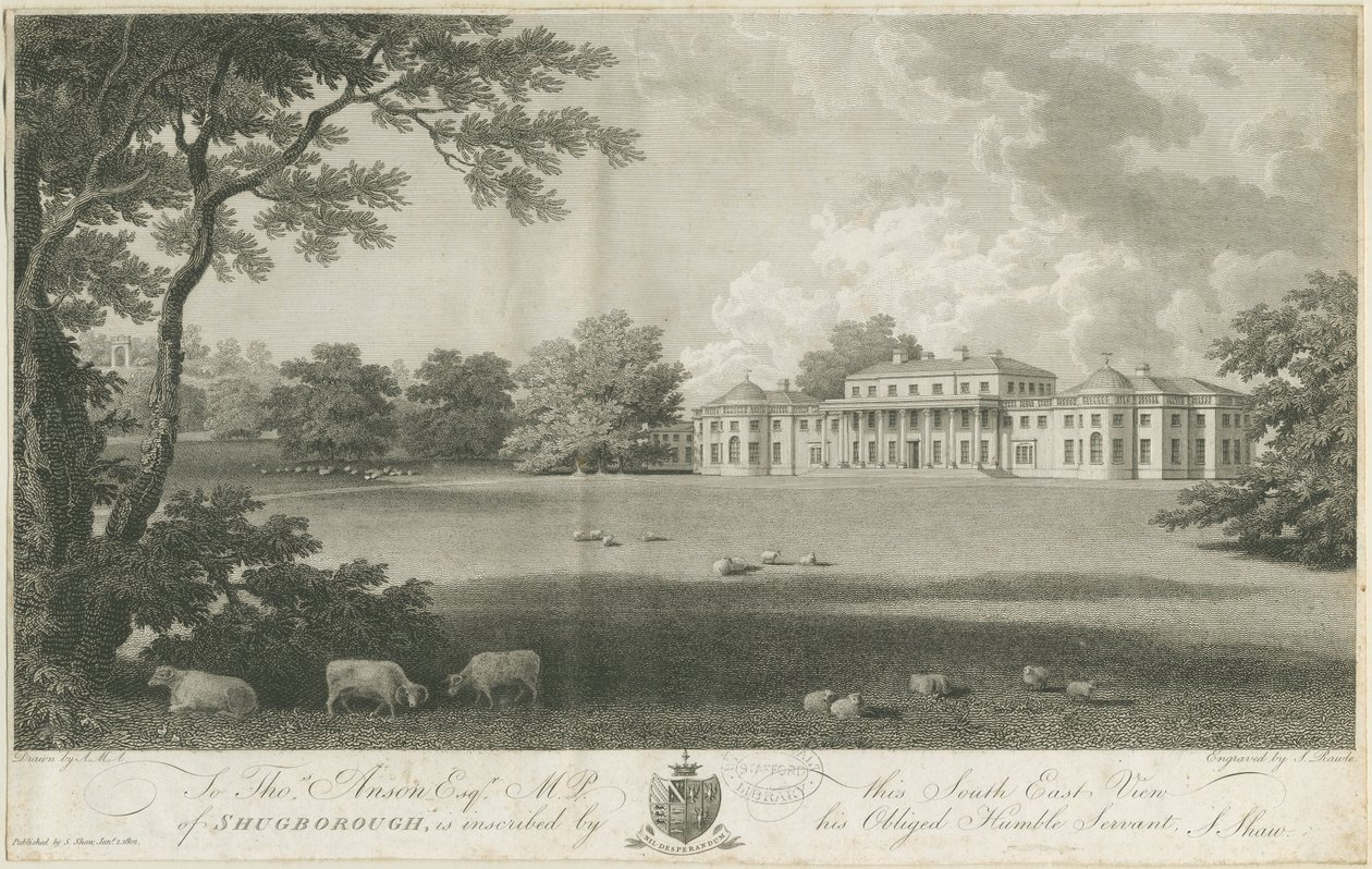 Shugborough Hall: grawerowanie, nd [ok. 1802] (druk) autorstwa Stebbing Shaw