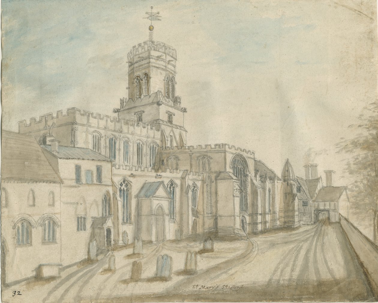 Stafford - Kościół Mariacki: malarstwo akwarela i [ok. 1790] (malarstwo) autorstwa Stebbing Shaw