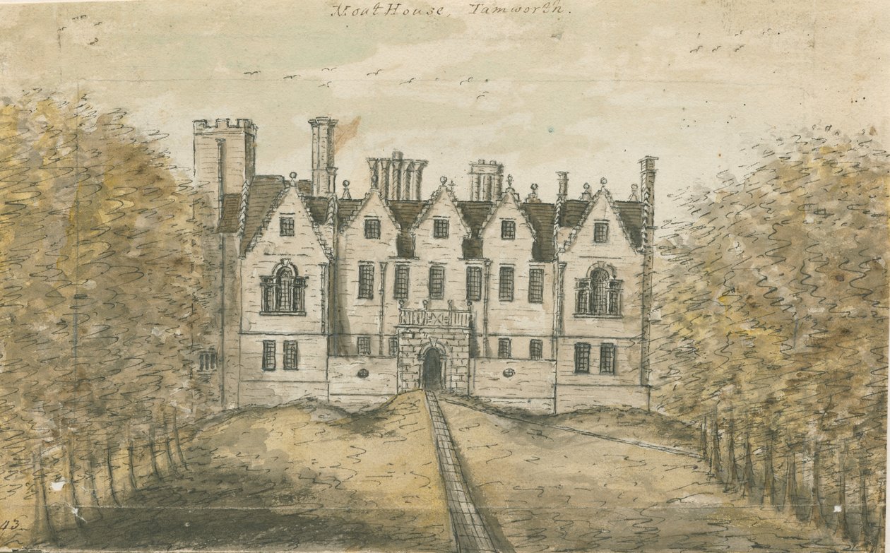 Tamworth - Dom z fosą: malarstwo akwarelowe, bd [1762-1802] autorstwa Stebbing Shaw