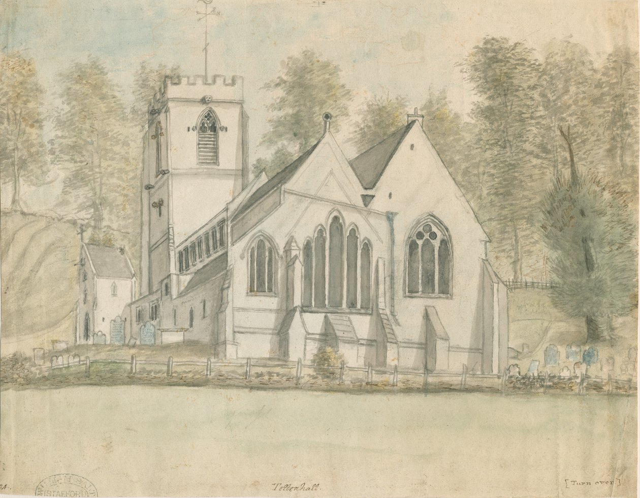 Kościół Tettenhall: malarstwo akwarela, ndc 1794] autorstwa Stebbing Shaw