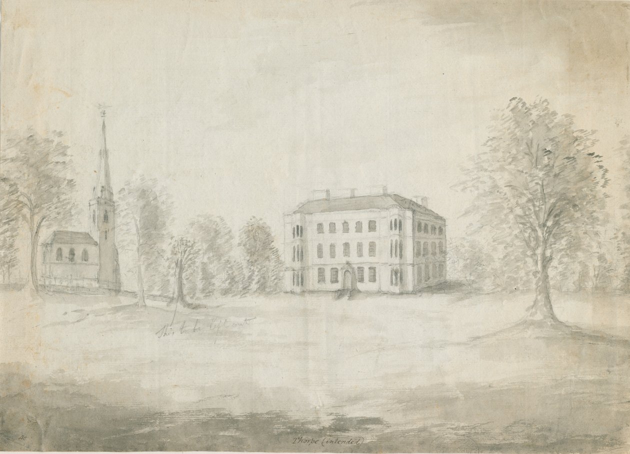Thorpe Constantine Church and Hall: rysunek ołówkiem i farbą, bd [1762-1802] autorstwa Stebbing Shaw