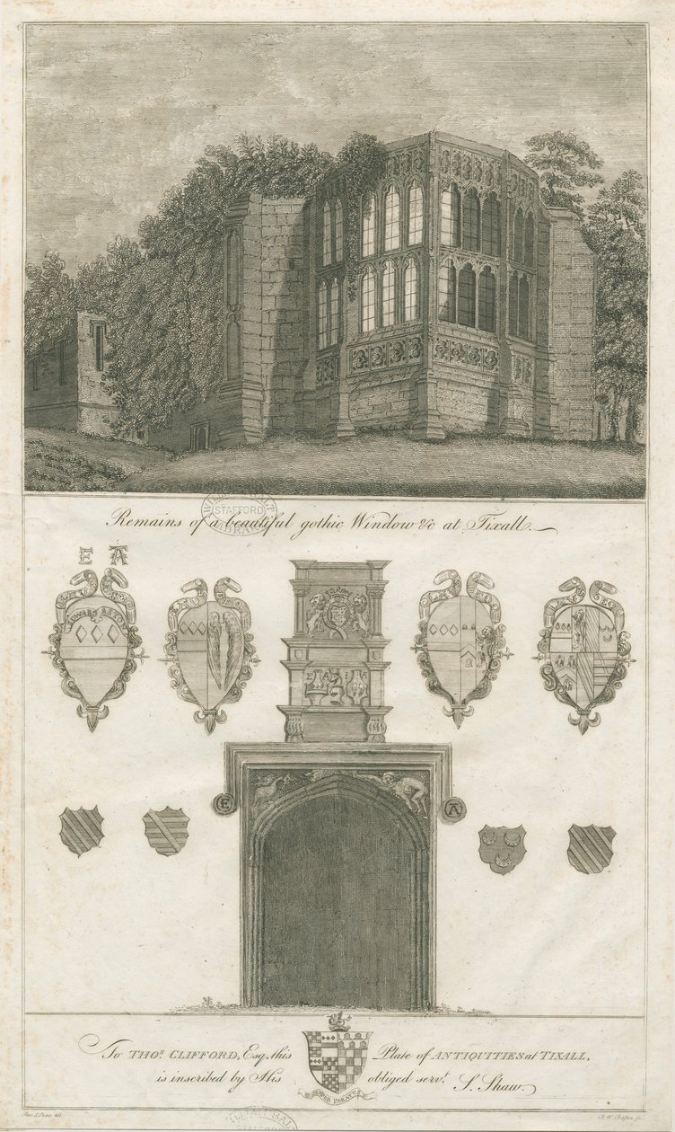 Tixall Hall - Okno gotyckie i antyki heraldyczne: grawerowanie, bd [1762-1802] (druk) autorstwa Stebbing Shaw