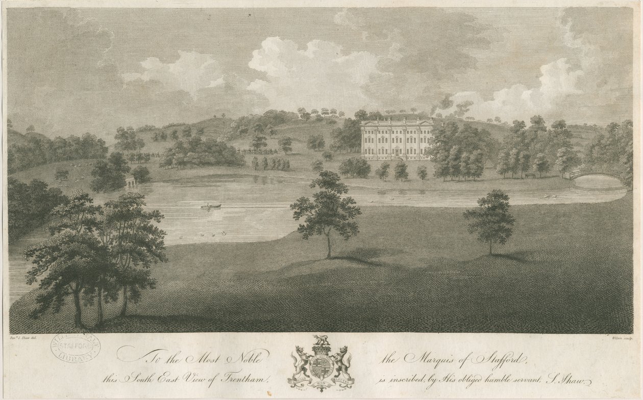 Trentham Hall: grawerowanie, bd [ok. 1794] (druk) autorstwa Stebbing Shaw