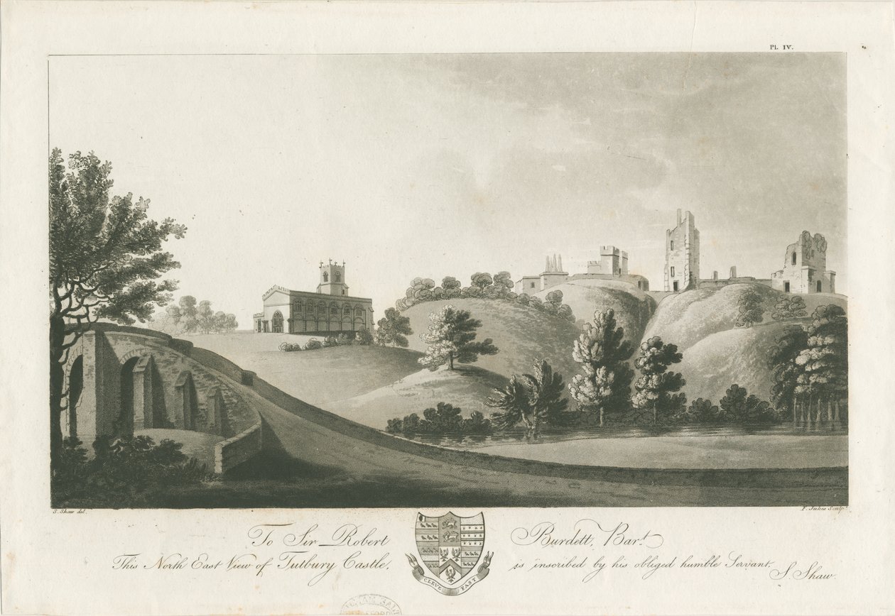 Tutbury Castle - North East View: grawerunek akwatinty, bd [c 1798] (druk) autorstwa Stebbing Shaw