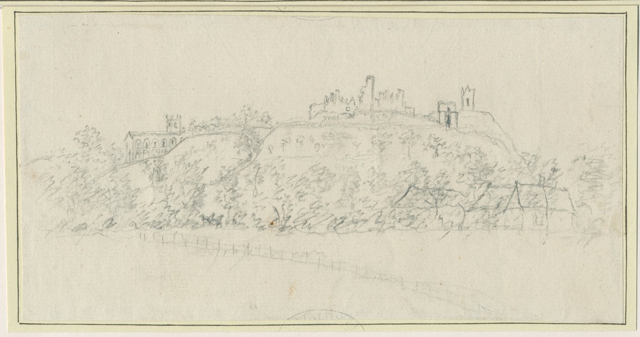 Zamek Tutbury: rysunek ołówkiem, bd [1762-1802] autorstwa Stebbing Shaw