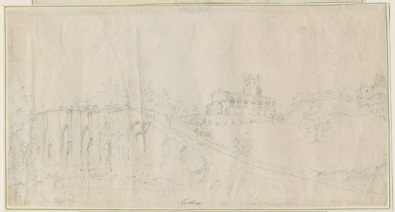Tutbury Church and Castle - North East View: rysunek ołówkiem, bd [1762-1802] (rysunek) autorstwa Stebbing Shaw