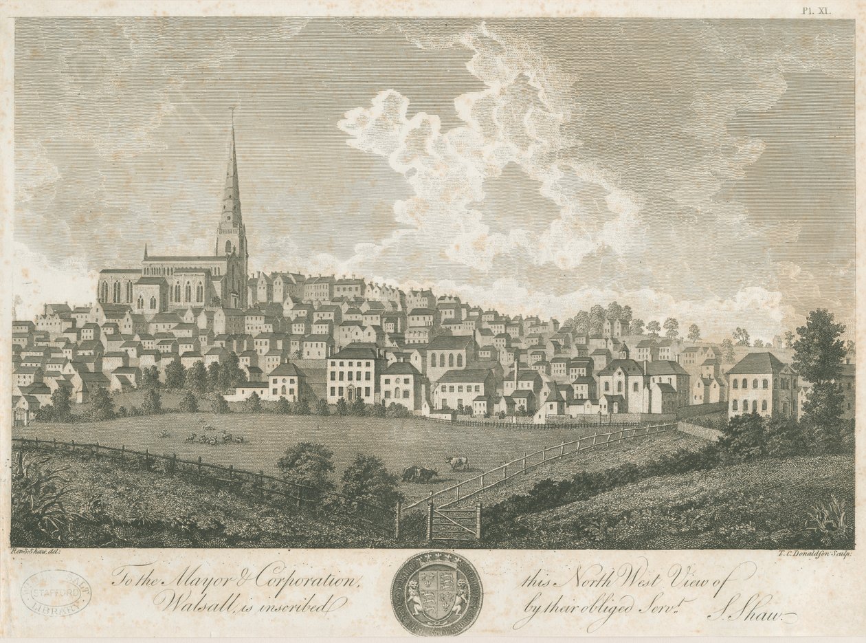 Walsall Town - widok na północny zachód: grawerowanie, nd [c 1798] autorstwa Stebbing Shaw