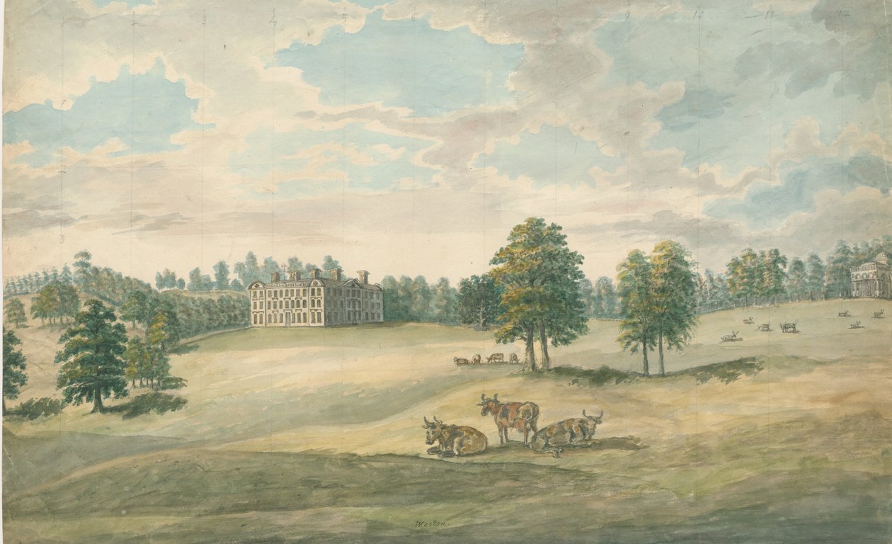 Weston-under-Lizard - Hall: akwarela, bd [1762-1802] autorstwa Stebbing Shaw