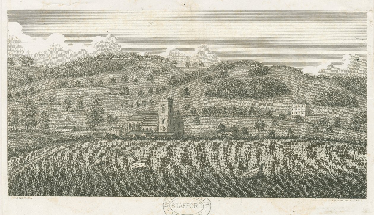 Wolseley - Colwich Church and Oakedge House: grawerowanie autorstwa Stebbing Shaw