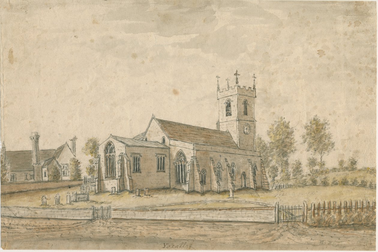 Kościół Yoxall: malarstwo akwarelowe, bd [1762-1802] autorstwa Stebbing Shaw