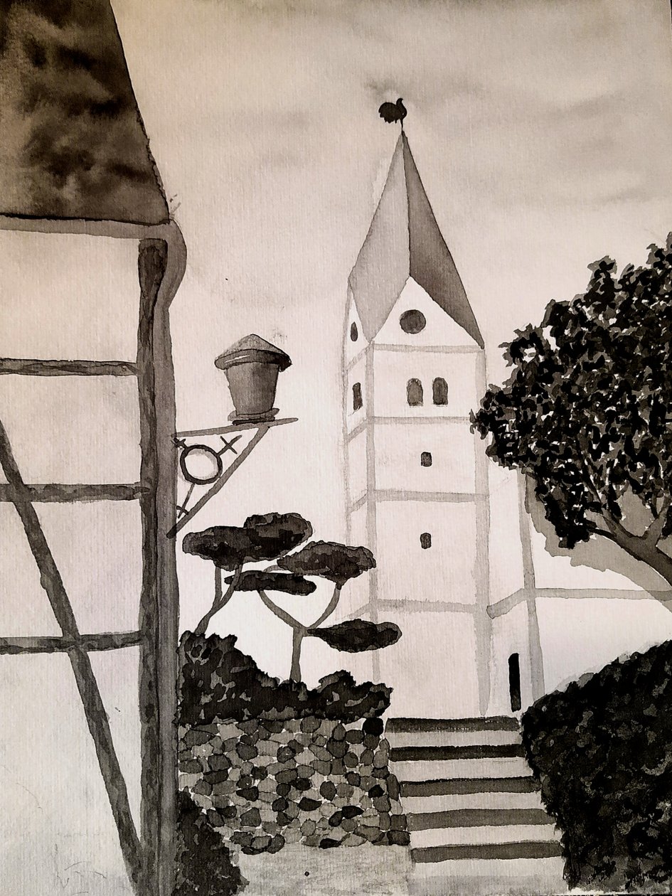 Kościół św Aegidius w czerni i bieli autorstwa Steegs Art Karin
