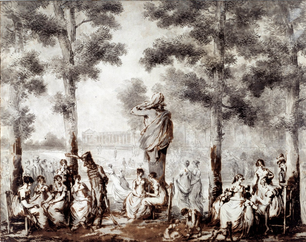 Widok na taras Tuileries w 1807 Światowe wyjście do parku. Rysunek Jean Pierre Norblin De La Gourdaine (1745-1830) 1807 Paryż, Musee Carnavalet autorstwa Stefan Juliusz Norblin de la Gourdaine