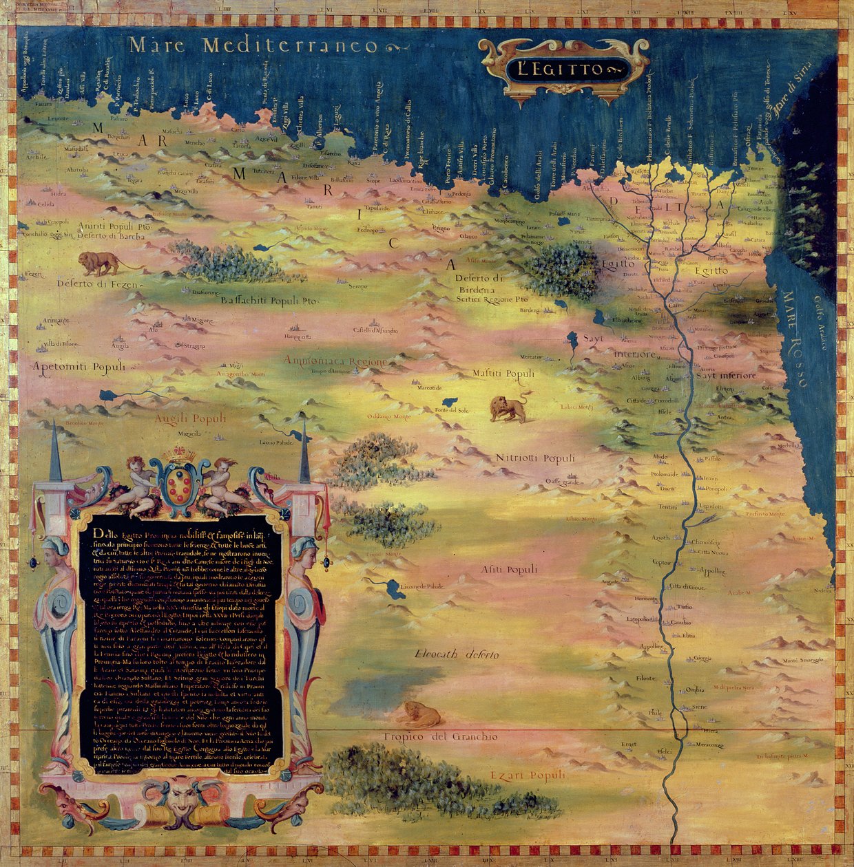 Mapa XVI-wiecznego Egiptu, z „Sala delle Carte Geografiche” (Sala Map Geograficznych) 1575 autorstwa Stefano Bonsignori