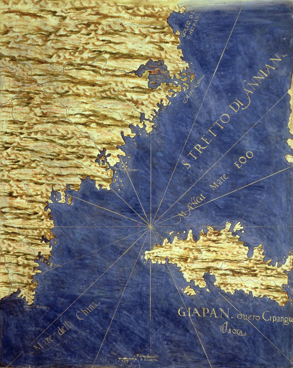 Mapa Japonii z XVI wieku, z „Sala delle Carte Geografiche” (Sala Map Geograficznych) 1575 autorstwa Stefano Bonsignori