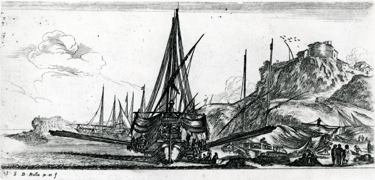 Tablica 5 z „Divers Embarquements”, c.1640s autorstwa Stefano della Bella