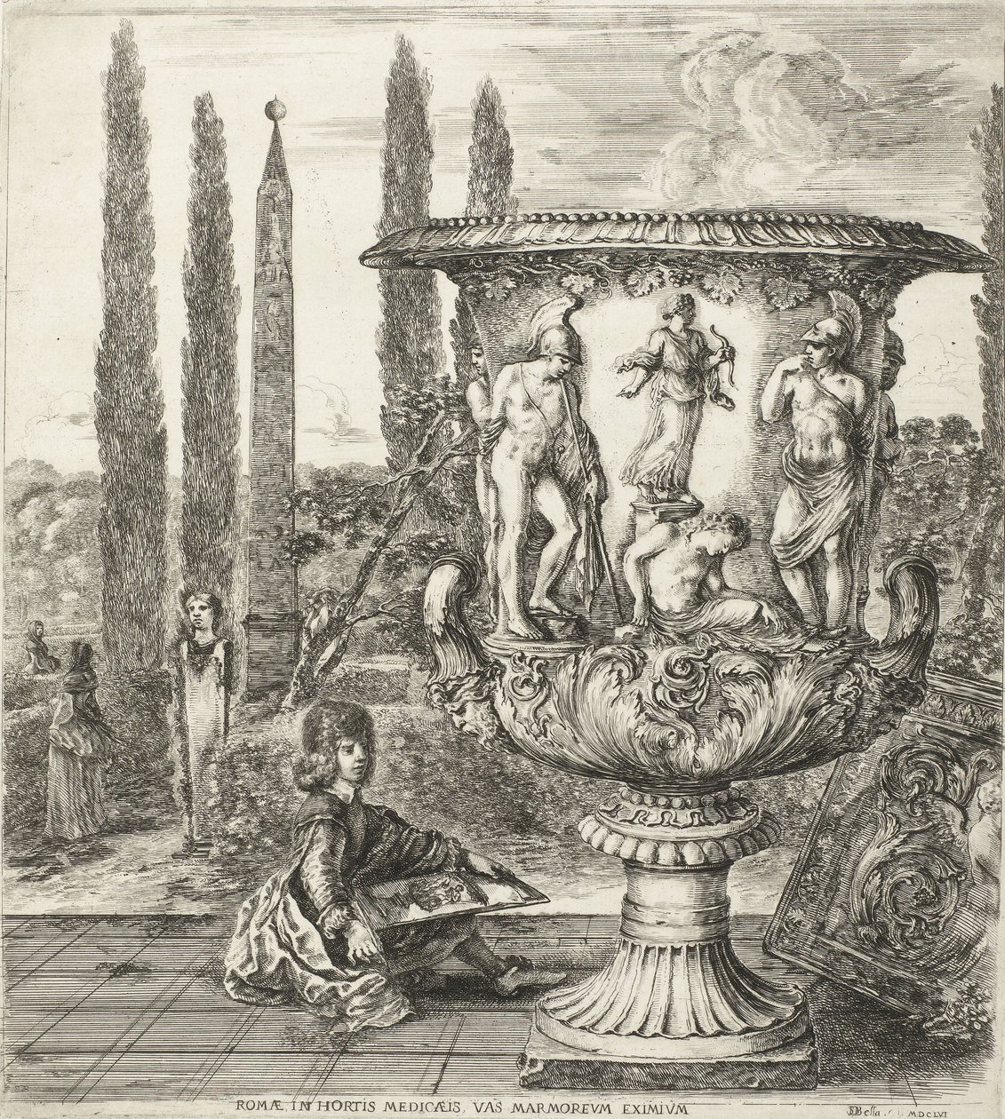 Młody Kosma III Medyceusz rysujący wazę Medyceuszy, 1656 autorstwa Stefano della Bella