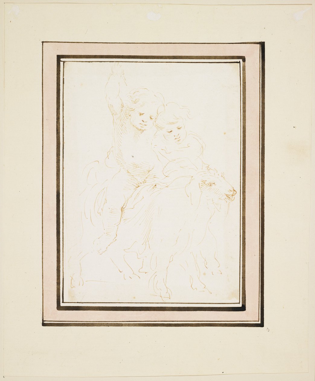 Dwa Putti na kozie, ok. 1640 (długopis i brązowy atrament) autorstwa Stefano della Bella