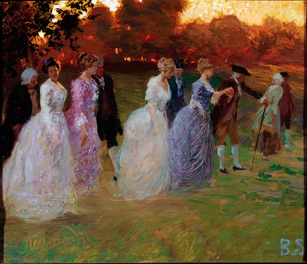 Powrót pałacu Elegancka młodzież wracająca z doczesnego wydarzenia (przyjęcia lub przyjęcia) (Powrót z pałacu) Obraz Stefano Baghino (1881-1920) geny, Galleria d