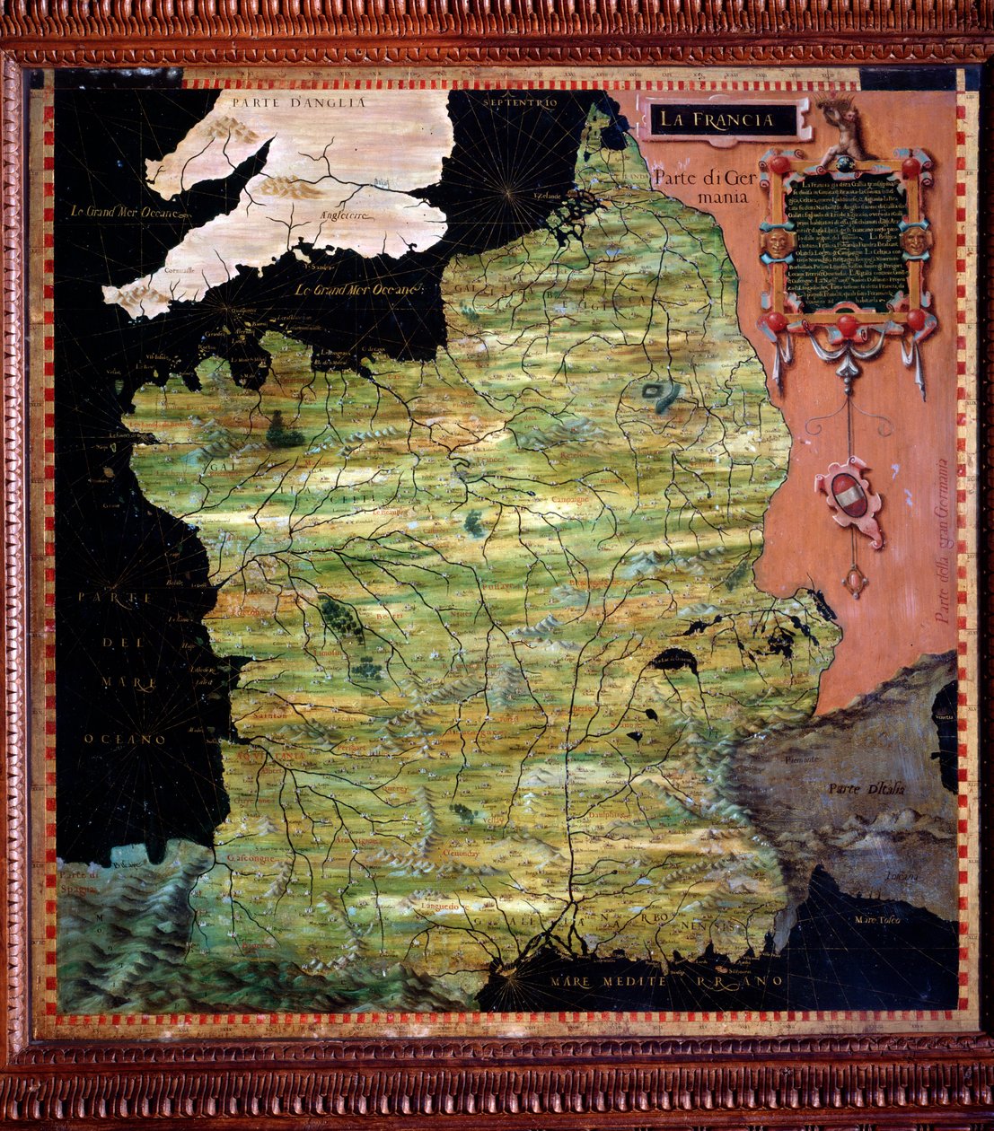 Francja Mapa wykonana przez Stefano Bonsignori (?-1589) Włoski kosmograf i malarz. Około 1581 r. Florencja, Palazzo Vecchio, Sala del Mappamondo autorstwa Stefano Buonsignori