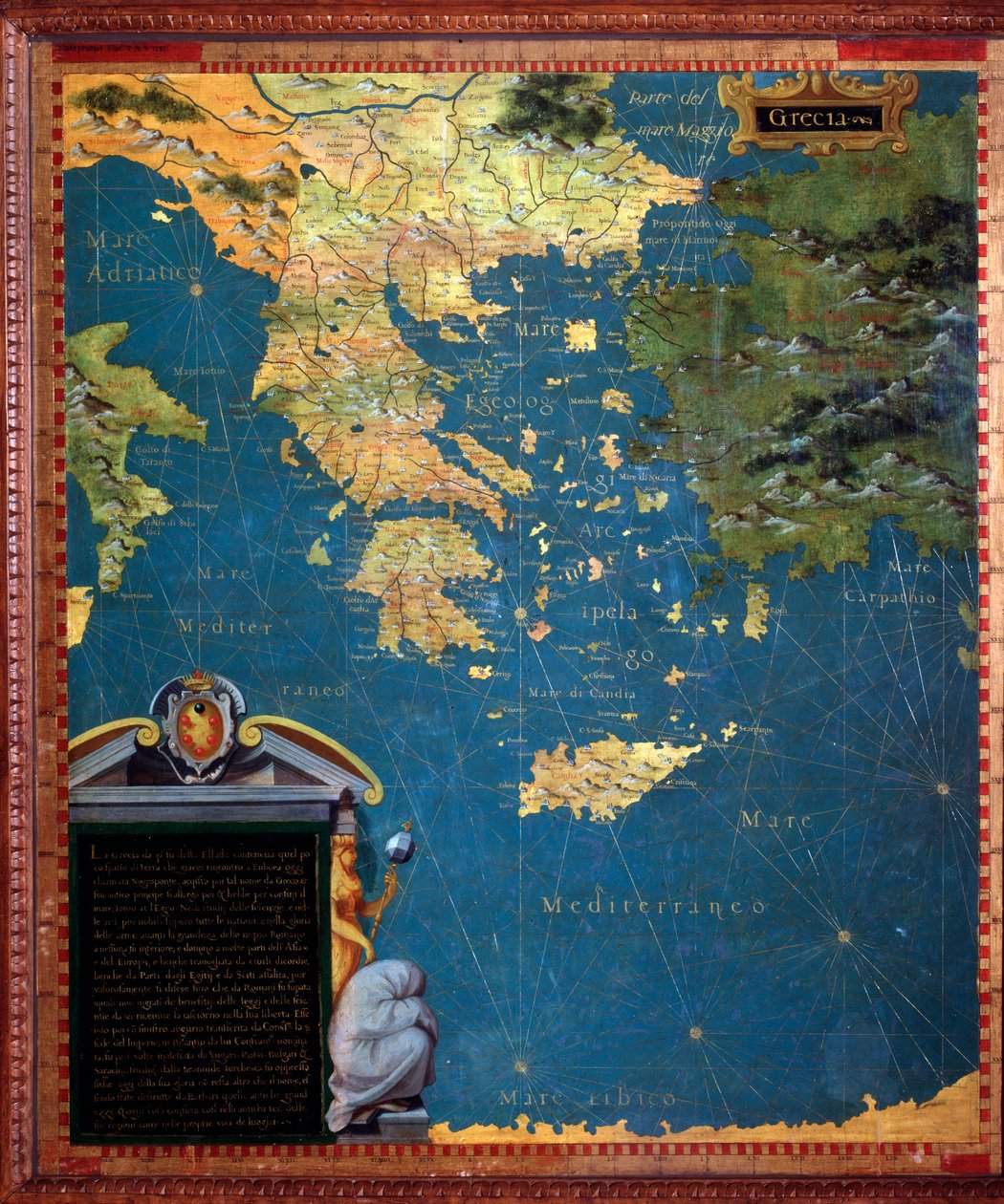 Grecja Mapa wykonana przez Stefano Bonsignori (?-1589) Włoski kosmograf i malarz. Około 1581 r. Florencja, Palazzo Vecchio, Sala del Mappamondo autorstwa Stefano Buonsignori