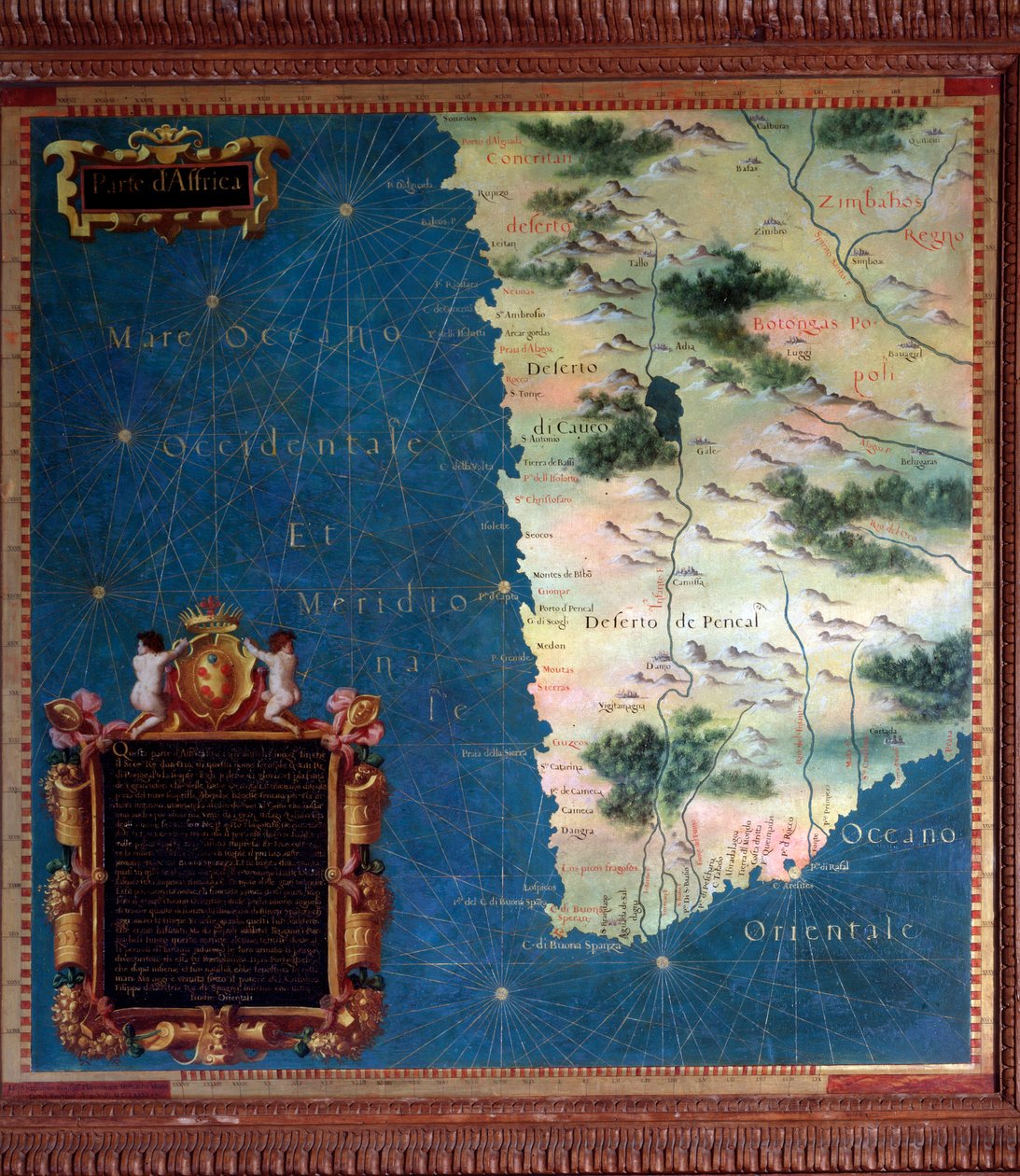 Mapa RPA i Przylądka Dobrej Esperance wykonana przez włoskiego kosmografa i malarza Stefano Bonsignori (?-1589). Około 1581 r. Florencja, Palazzo Vecchio, Sala del Mappamondo autorstwa Stefano Buonsignori