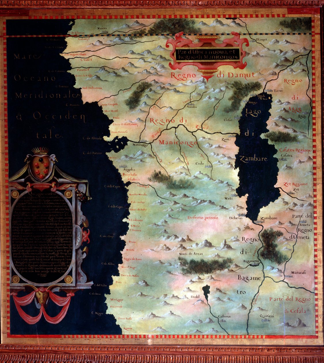 Afryka Zachodnia (Kongo i Angola) Mapa wykonana przez Stefano Bonsignori (?-1589) włoski kosmograf i malarz. Około 1581 r. Florencja, Palazzo Vecchio, Sala del Mappamondo autorstwa Stefano Buonsignori