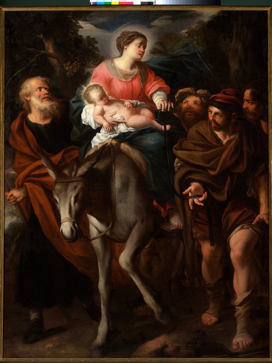 Uciekająca Święta Rodzina i złodziej Tito, ok. 1670 r. (olej na płótnie) autorstwa Stefano Magnasco