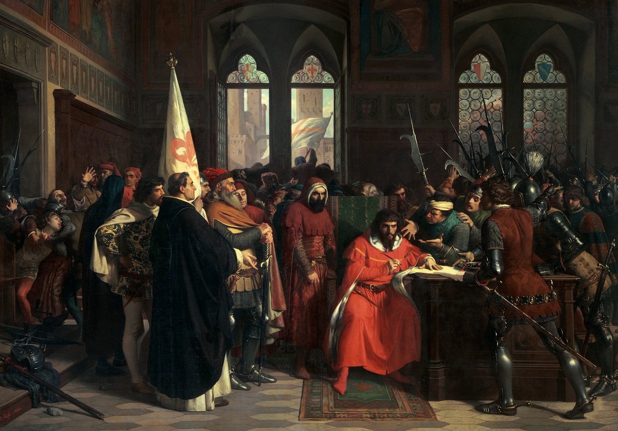 Wygnanie Gautiera VI z Brienne, księcia Aten w 1343 r. autorstwa Stefano Ussi