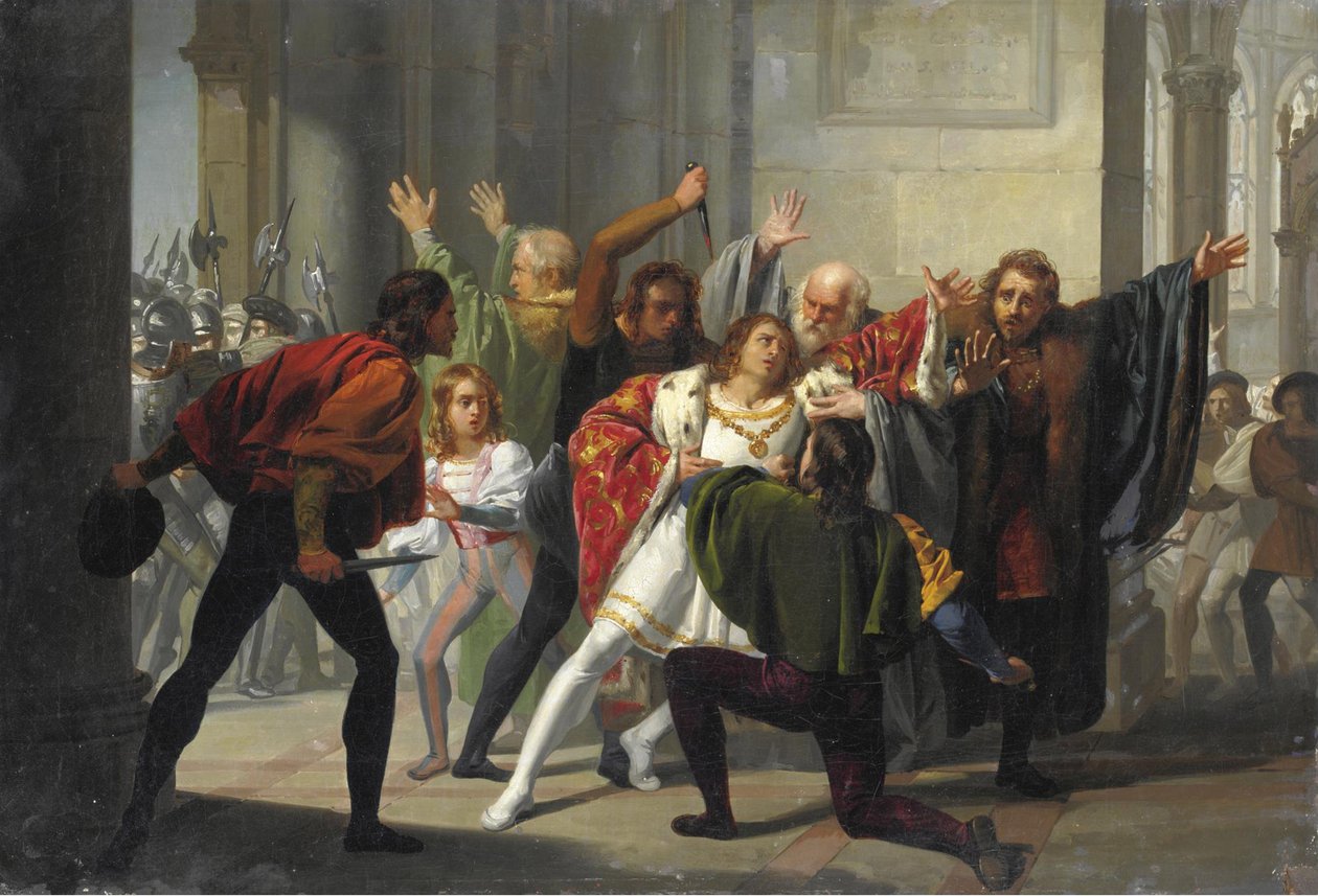 Spisek Pazzi – Stefano Ussi (1822-1901) – Kolekcja prywatna – „La congiura dei Pazzi” Spisek (spisek lub spisek) Pazzi – W niedzielę 26 kwietnia 1478 r. we Florencji doszło do starcia podczas mszy św. katedra św autorstwa Stefano Ussi