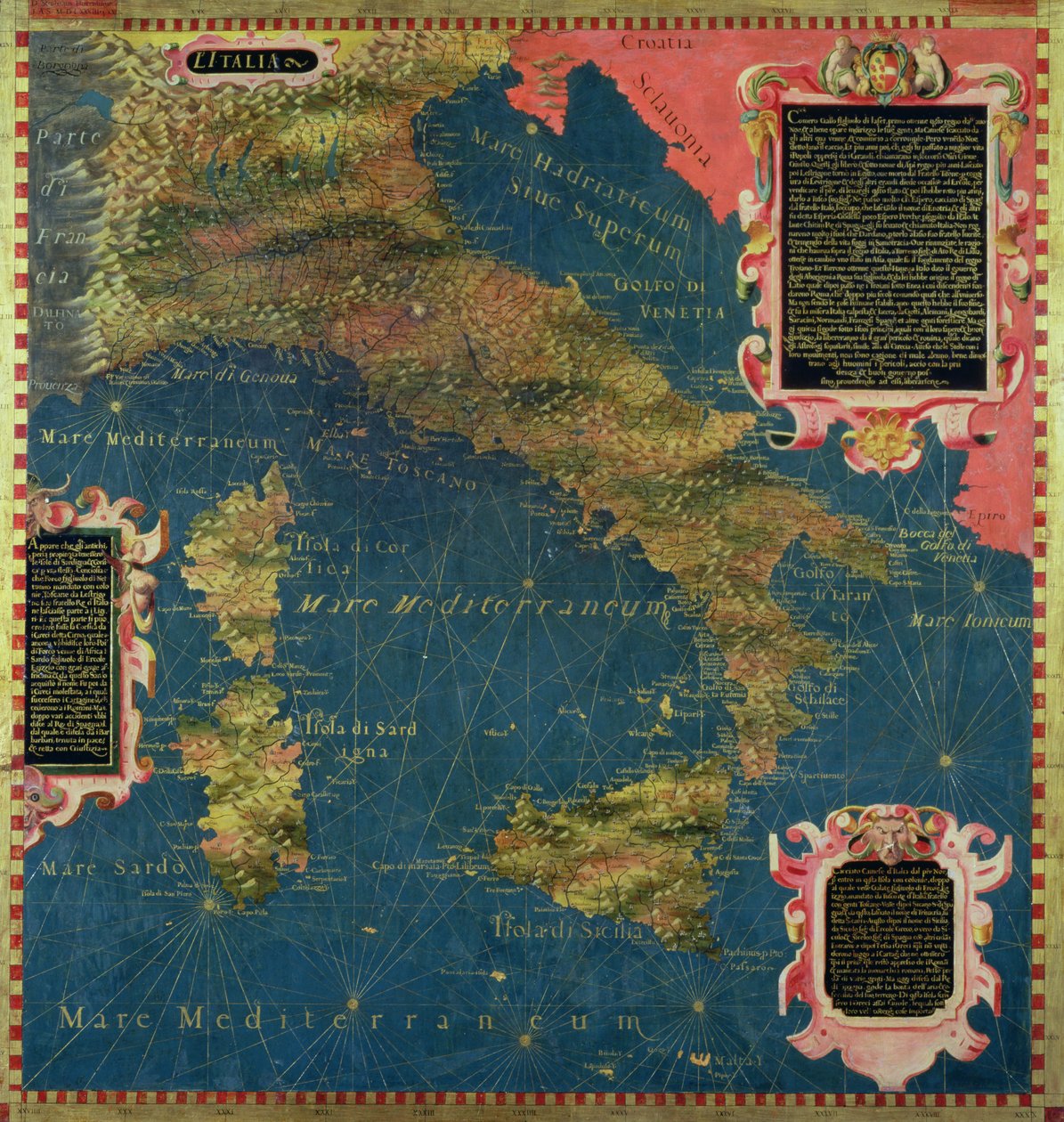Mapa Włoch z XVI wieku, z „Sala delle Carte Geografiche” (Sala Map Geograficznych) 1575 (olej na panelu) autorstwa Stefano and Danti Egnazio Bonsignori