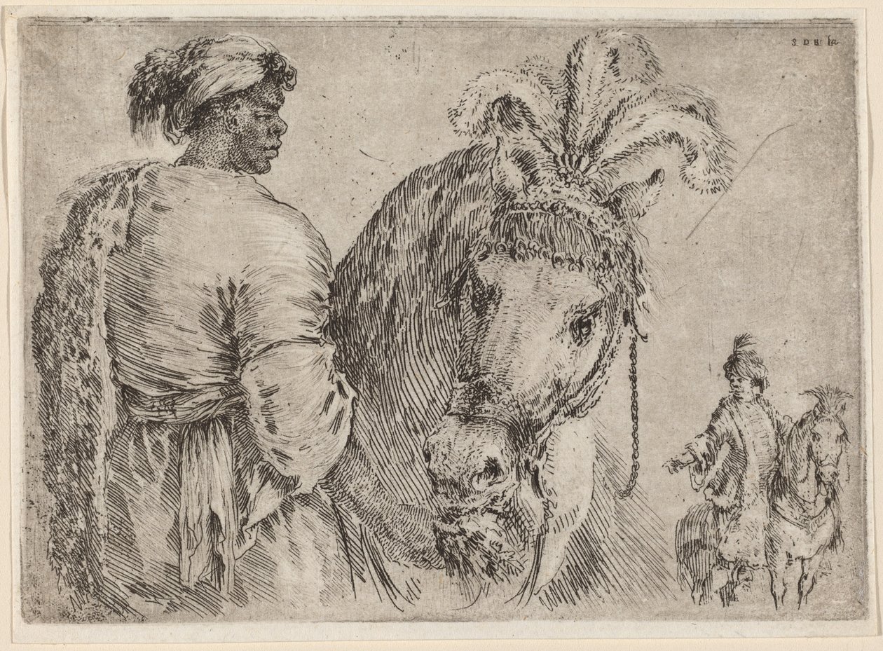 Czarny mężczyzna karmiący konia, prawdopodobnie 1662. autorstwa Stefano della Bella