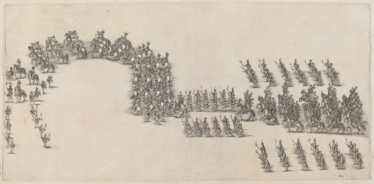 Procesja sześćdziesięciu kawalerzystów i niosących pochodnie, 1652. autorstwa Stefano della Bella