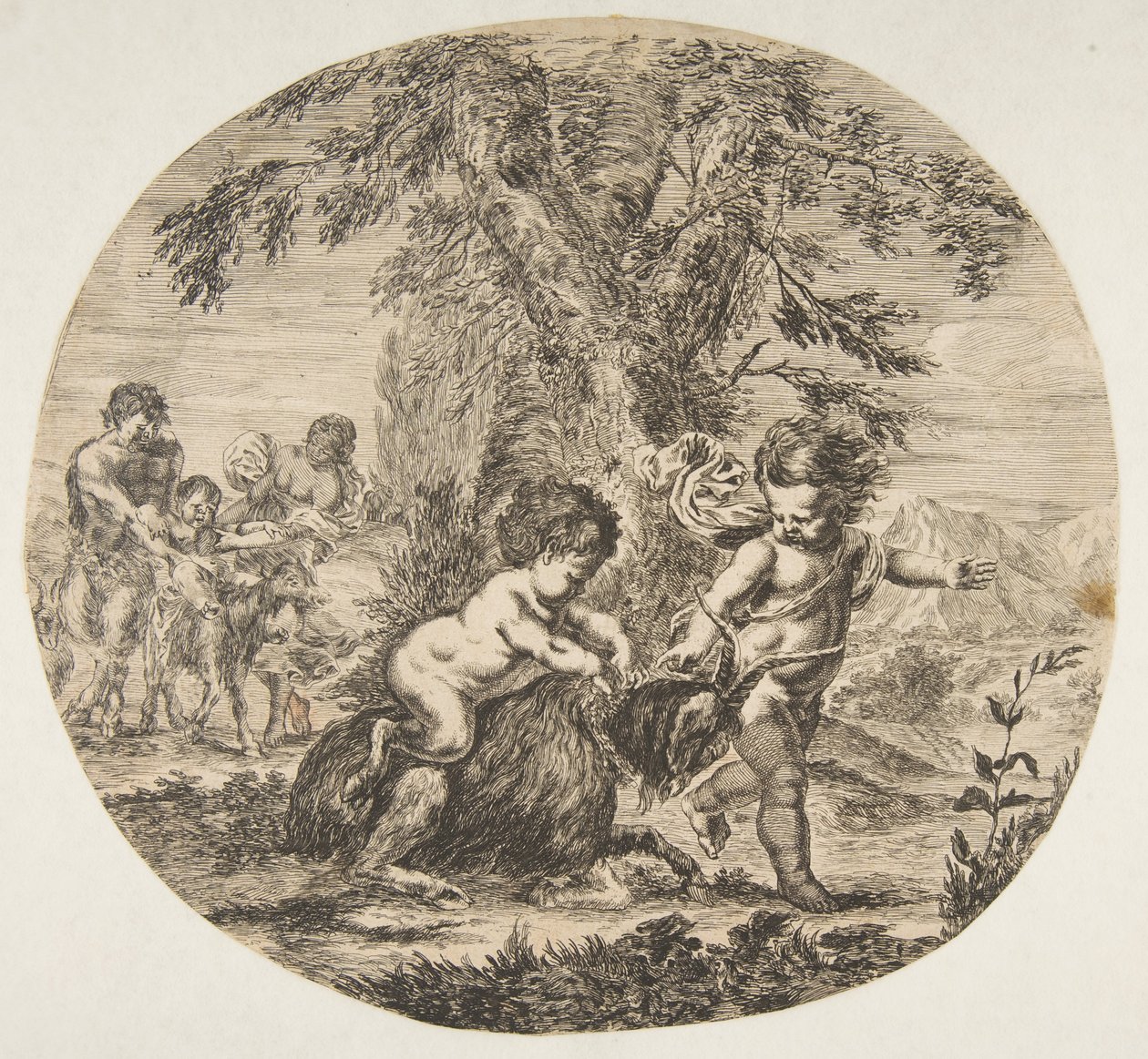 Dziecko i dziecko satyr bawiące się z kozą, ok. godz. 1657. autorstwa Stefano della Bella