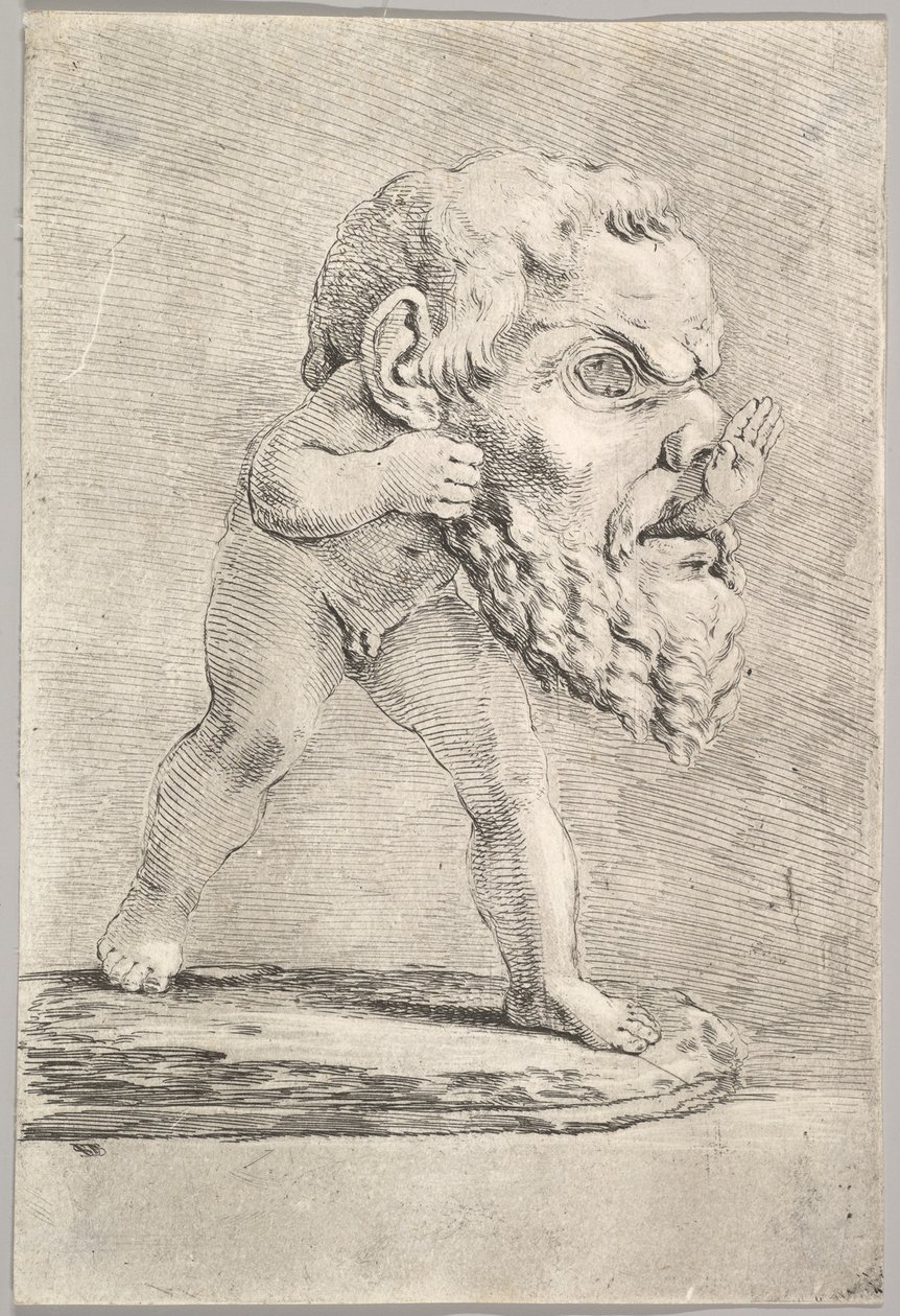 Dziecko noszące dużą maskę i wkładające rękę do ust, ok. godz. 1660. autorstwa Stefano della Bella